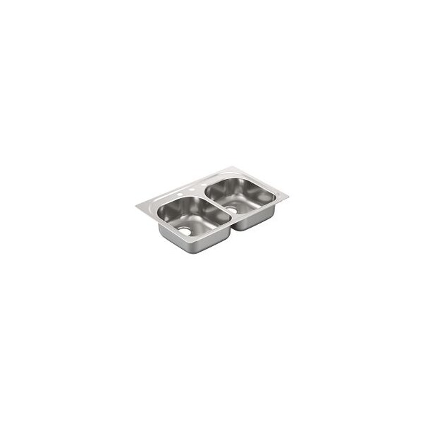 33"X22" Stainless Steel 20 Gauge Double Bowl Drop In Sink